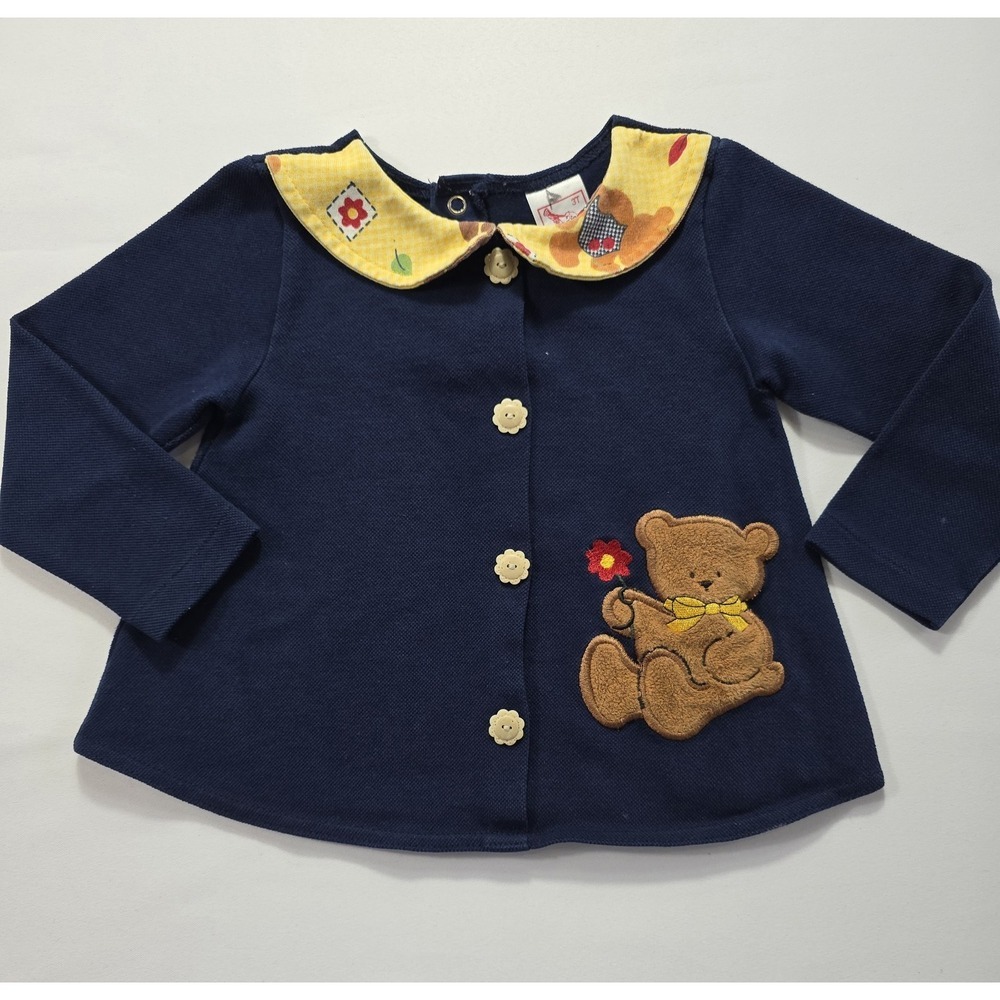 Vintage Buster Brown Toddler Cardigan Bear Navy 3T 90s Kids Jacket Cute